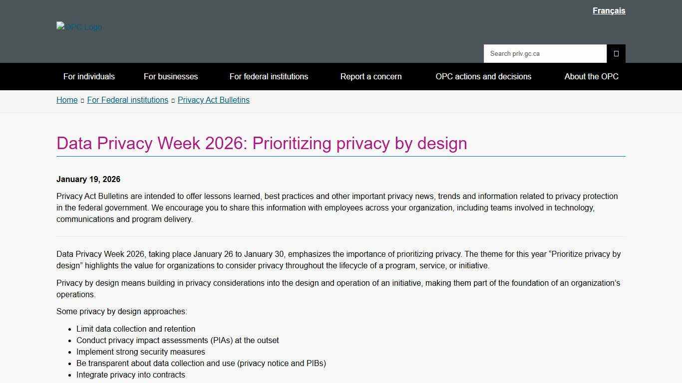 Data Privacy Week 2026: Prioritizing privacy by design - Office of the Privacy Commissioner of Canada